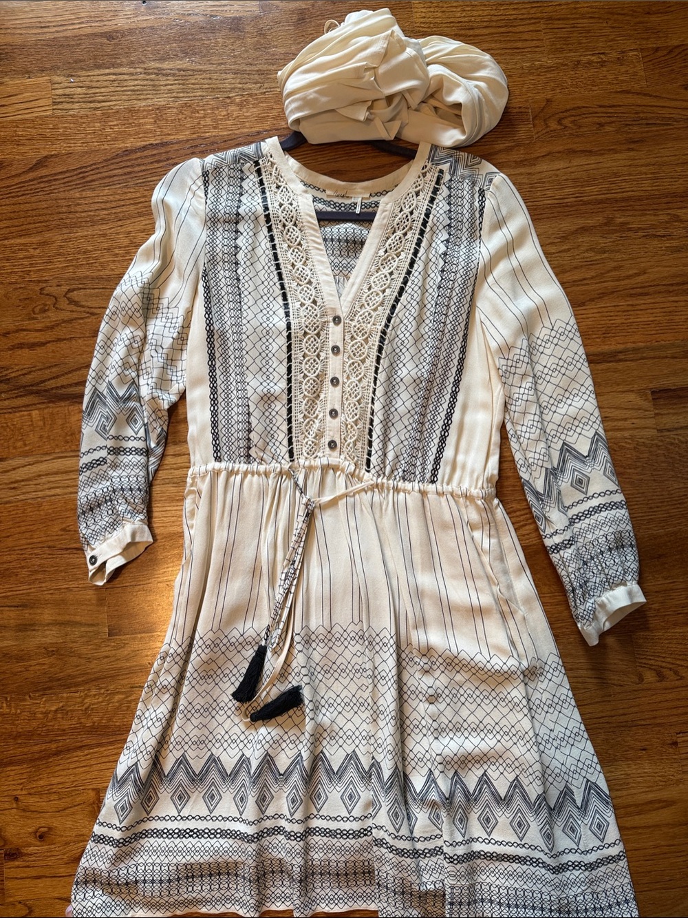 Anthropologie Cream Dress with Black Geometric Print